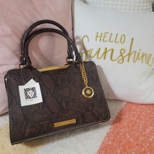 NWT Anne Klein purse brown & black faux snakeskin